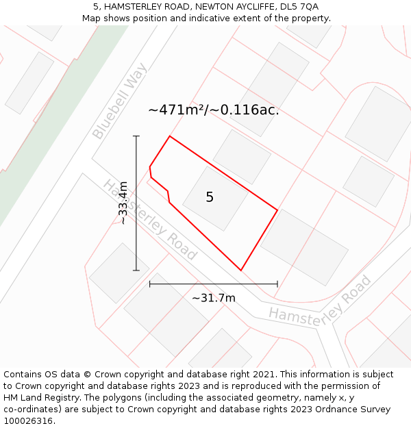 5, HAMSTERLEY ROAD, NEWTON AYCLIFFE, DL5 7QA: Plot and title map