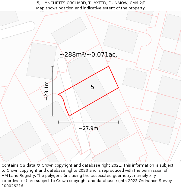 5, HANCHETTS ORCHARD, THAXTED, DUNMOW, CM6 2JT: Plot and title map
