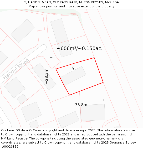 5, HANDEL MEAD, OLD FARM PARK, MILTON KEYNES, MK7 8QA: Plot and title map