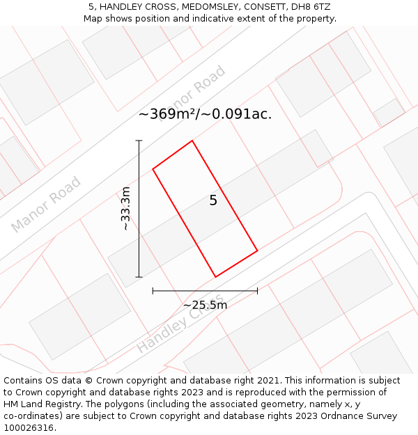 5, HANDLEY CROSS, MEDOMSLEY, CONSETT, DH8 6TZ: Plot and title map