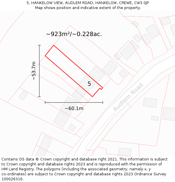 5, HANKELOW VIEW, AUDLEM ROAD, HANKELOW, CREWE, CW3 0JP: Plot and title map