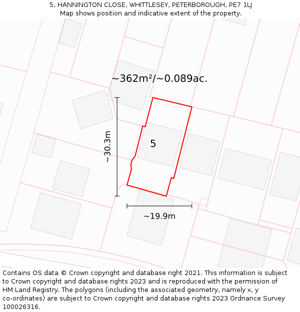 5, HANNINGTON CLOSE, WHITTLESEY, PETERBOROUGH, PE7 1LJ: Plot and title map