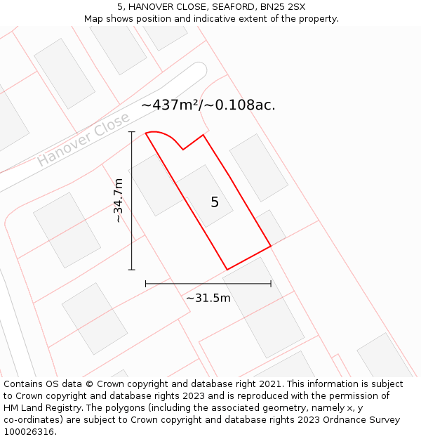 5, HANOVER CLOSE, SEAFORD, BN25 2SX: Plot and title map