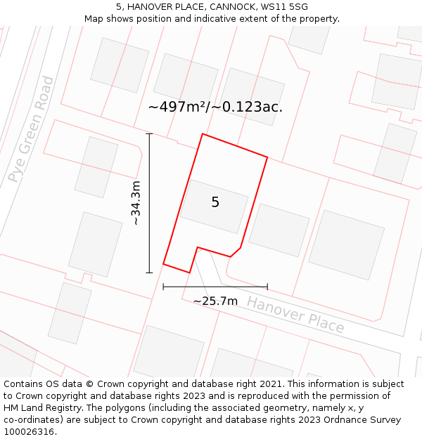 5, HANOVER PLACE, CANNOCK, WS11 5SG: Plot and title map