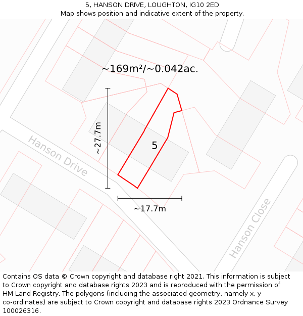 5, HANSON DRIVE, LOUGHTON, IG10 2ED: Plot and title map