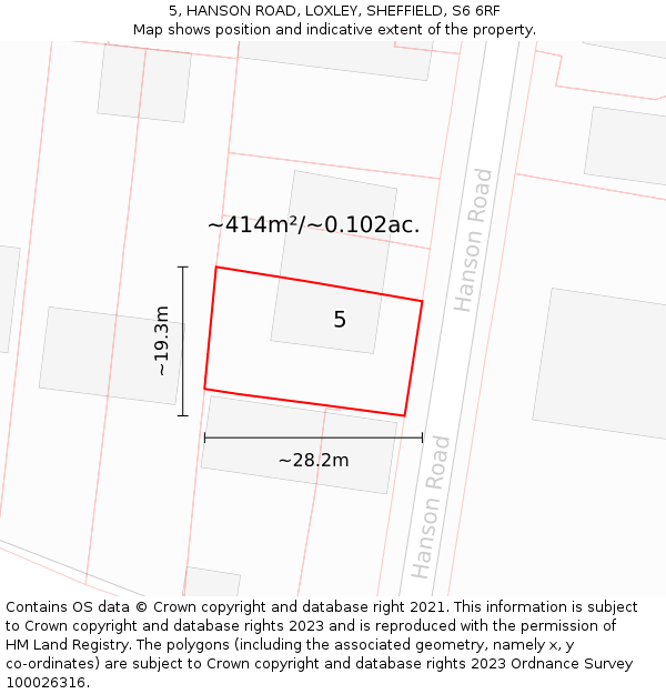 5, HANSON ROAD, LOXLEY, SHEFFIELD, S6 6RF: Plot and title map