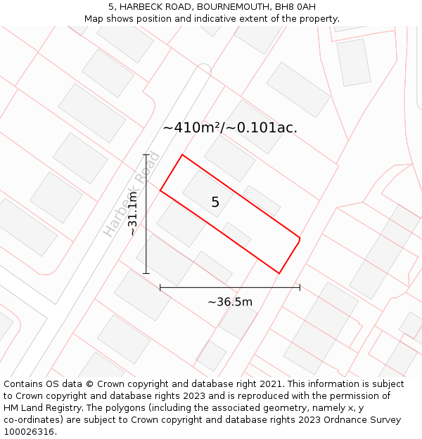 5, HARBECK ROAD, BOURNEMOUTH, BH8 0AH: Plot and title map