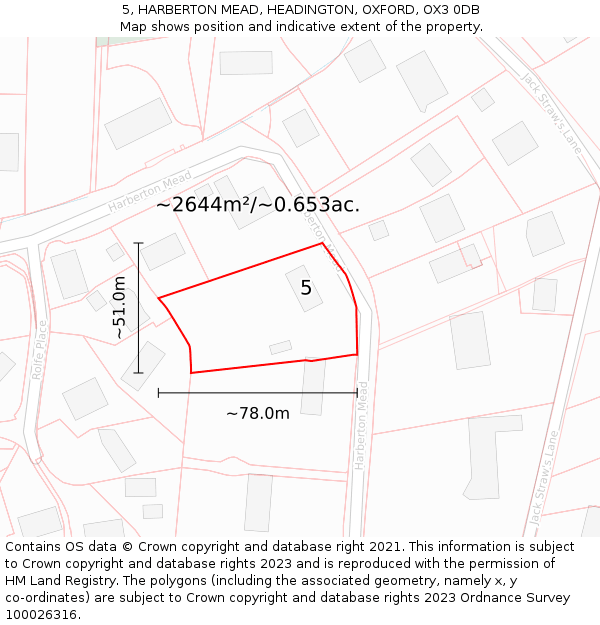 5, HARBERTON MEAD, HEADINGTON, OXFORD, OX3 0DB: Plot and title map