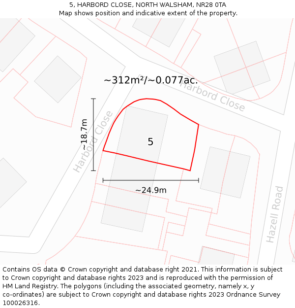 5, HARBORD CLOSE, NORTH WALSHAM, NR28 0TA: Plot and title map