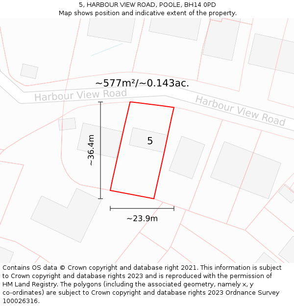 5, HARBOUR VIEW ROAD, POOLE, BH14 0PD: Plot and title map