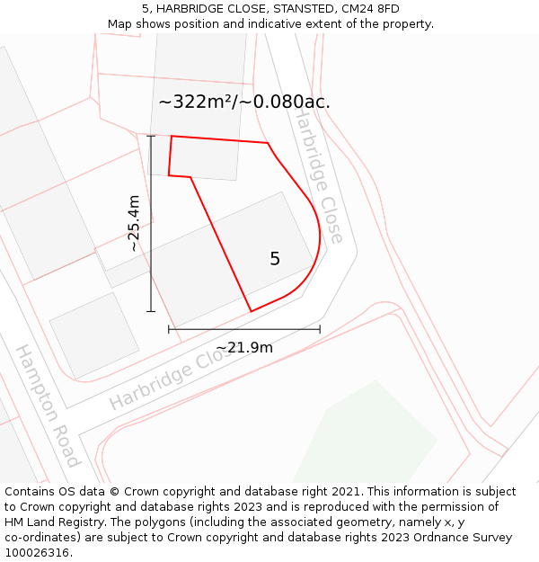 5, HARBRIDGE CLOSE, STANSTED, CM24 8FD: Plot and title map