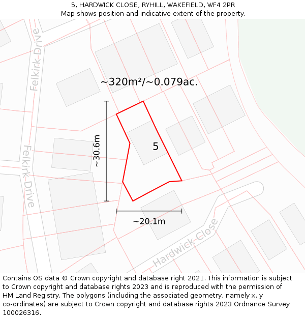 5, HARDWICK CLOSE, RYHILL, WAKEFIELD, WF4 2PR: Plot and title map