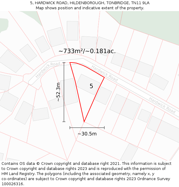 5, HARDWICK ROAD, HILDENBOROUGH, TONBRIDGE, TN11 9LA: Plot and title map