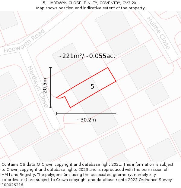 5, HARDWYN CLOSE, BINLEY, COVENTRY, CV3 2XL: Plot and title map