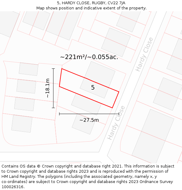 5, HARDY CLOSE, RUGBY, CV22 7JA: Plot and title map