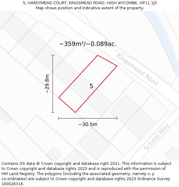 5, HARDYMEAD COURT, KINGSMEAD ROAD, HIGH WYCOMBE, HP11 1JS: Plot and title map