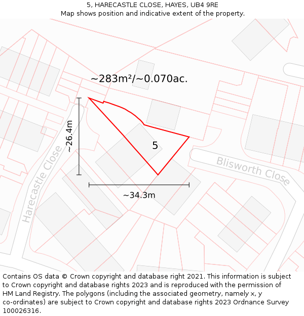 5, HARECASTLE CLOSE, HAYES, UB4 9RE: Plot and title map