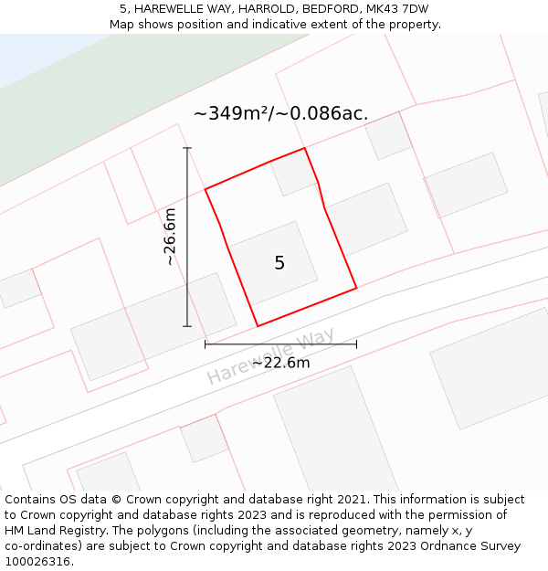 5, HAREWELLE WAY, HARROLD, BEDFORD, MK43 7DW: Plot and title map