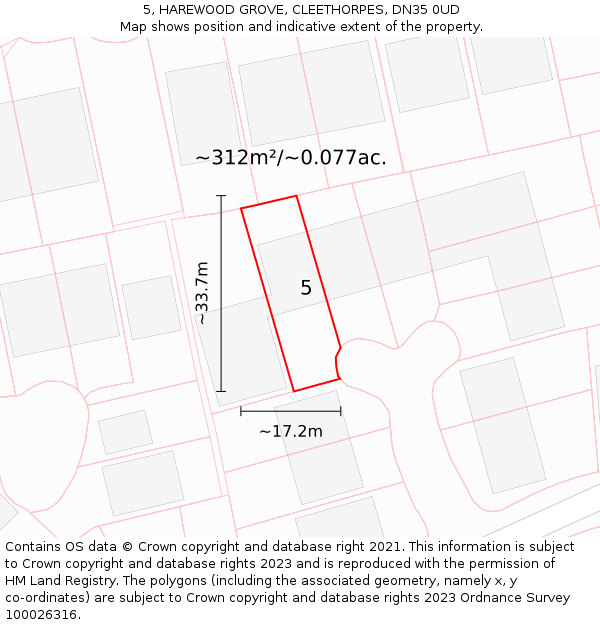 5, HAREWOOD GROVE, CLEETHORPES, DN35 0UD: Plot and title map