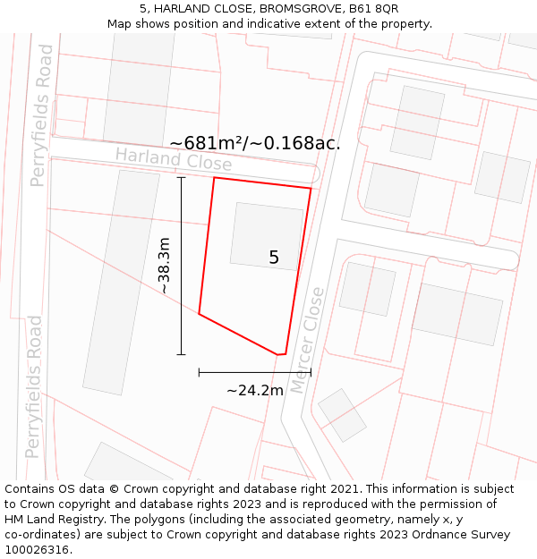 5, HARLAND CLOSE, BROMSGROVE, B61 8QR: Plot and title map