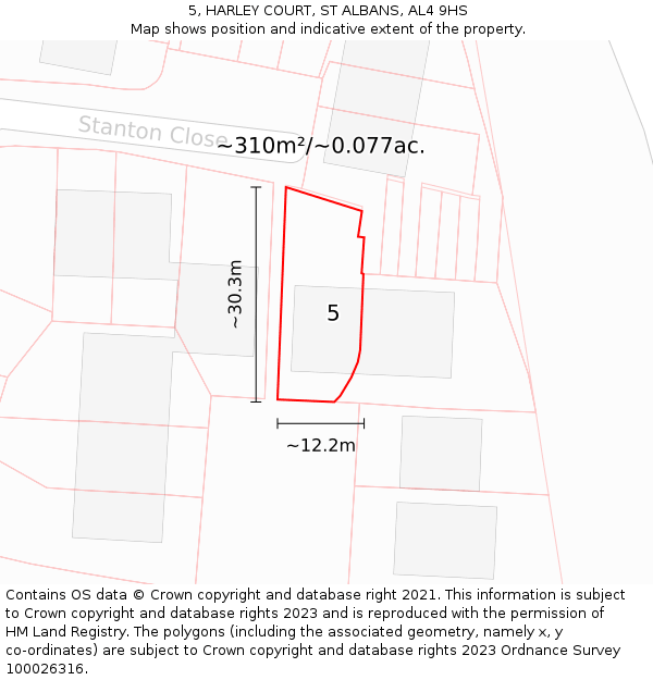 5, HARLEY COURT, ST ALBANS, AL4 9HS: Plot and title map