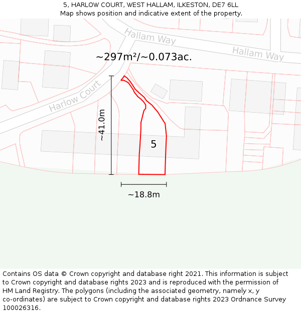 5, HARLOW COURT, WEST HALLAM, ILKESTON, DE7 6LL: Plot and title map
