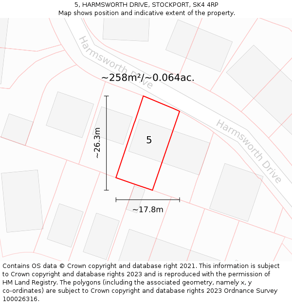 5, HARMSWORTH DRIVE, STOCKPORT, SK4 4RP: Plot and title map