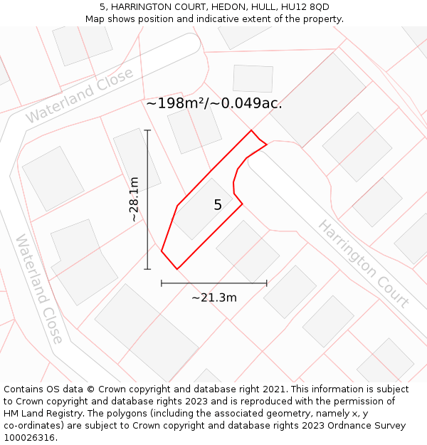 5, HARRINGTON COURT, HEDON, HULL, HU12 8QD: Plot and title map