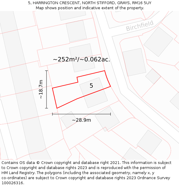 5, HARRINGTON CRESCENT, NORTH STIFFORD, GRAYS, RM16 5UY: Plot and title map