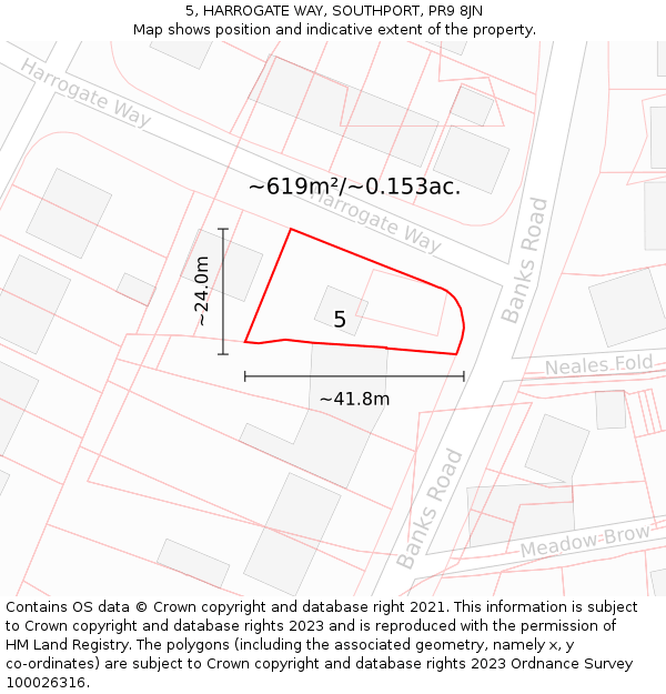 5, HARROGATE WAY, SOUTHPORT, PR9 8JN: Plot and title map