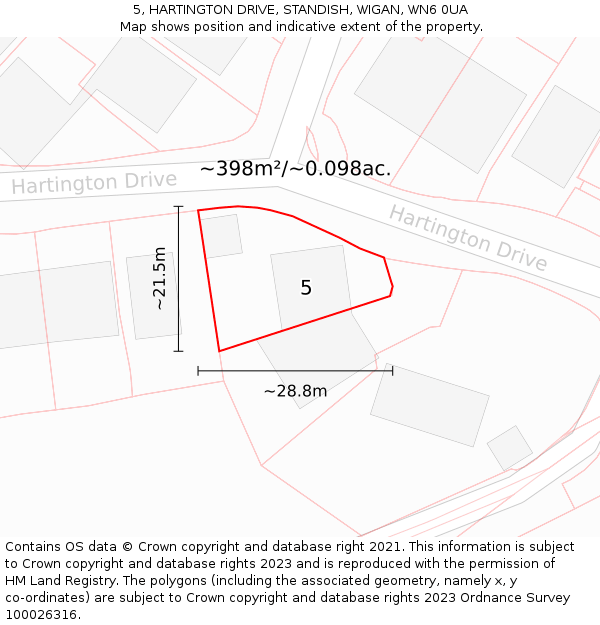 5, HARTINGTON DRIVE, STANDISH, WIGAN, WN6 0UA: Plot and title map