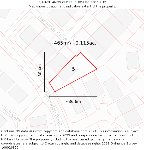 5, HARTLANDS CLOSE, BURNLEY, BB10 2UD: Plot and title map