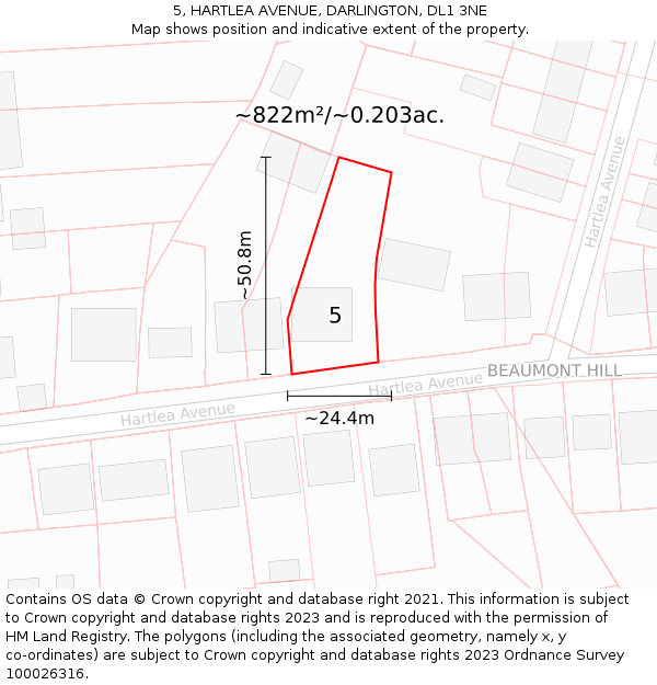 5, HARTLEA AVENUE, DARLINGTON, DL1 3NE: Plot and title map