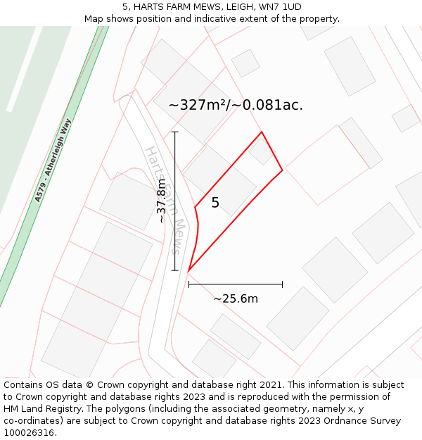 5, HARTS FARM MEWS, LEIGH, WN7 1UD: Plot and title map