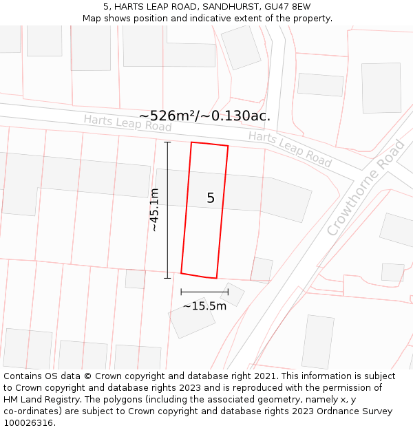 5, HARTS LEAP ROAD, SANDHURST, GU47 8EW: Plot and title map