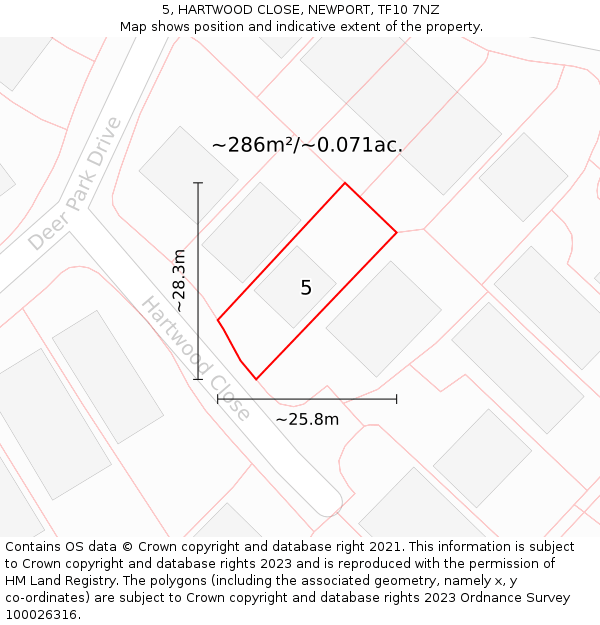 5, HARTWOOD CLOSE, NEWPORT, TF10 7NZ: Plot and title map