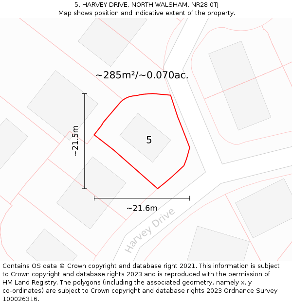 5, HARVEY DRIVE, NORTH WALSHAM, NR28 0TJ: Plot and title map