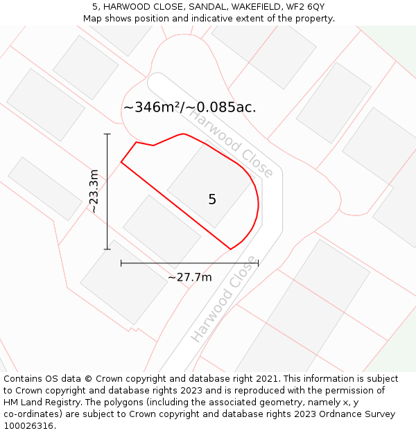 5, HARWOOD CLOSE, SANDAL, WAKEFIELD, WF2 6QY: Plot and title map