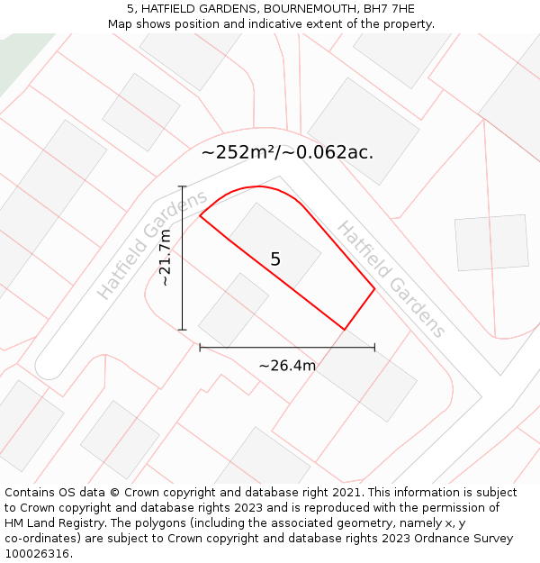 5, HATFIELD GARDENS, BOURNEMOUTH, BH7 7HE: Plot and title map