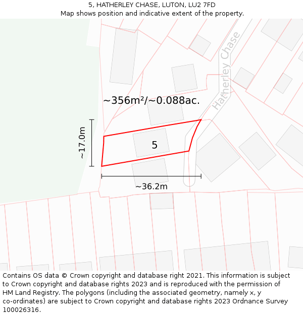 5, HATHERLEY CHASE, LUTON, LU2 7FD: Plot and title map