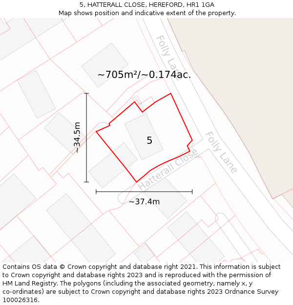 5, HATTERALL CLOSE, HEREFORD, HR1 1GA: Plot and title map