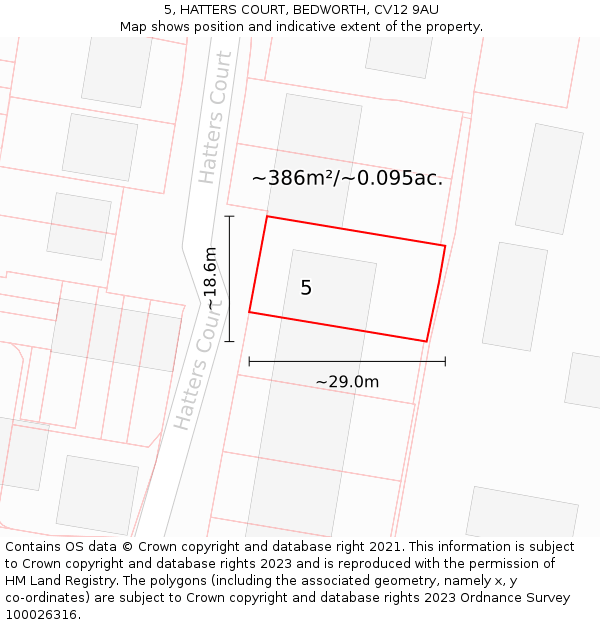 5, HATTERS COURT, BEDWORTH, CV12 9AU: Plot and title map