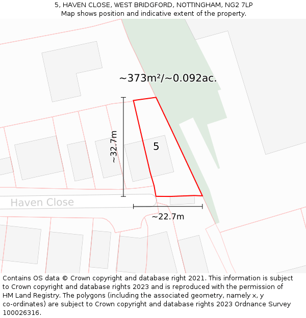 5, HAVEN CLOSE, WEST BRIDGFORD, NOTTINGHAM, NG2 7LP: Plot and title map