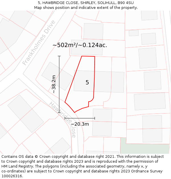 5, HAWBRIDGE CLOSE, SHIRLEY, SOLIHULL, B90 4SU: Plot and title map