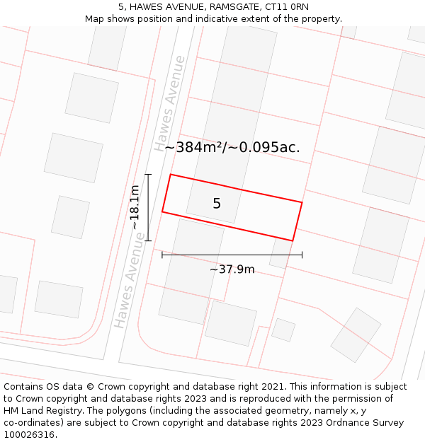 5, HAWES AVENUE, RAMSGATE, CT11 0RN: Plot and title map