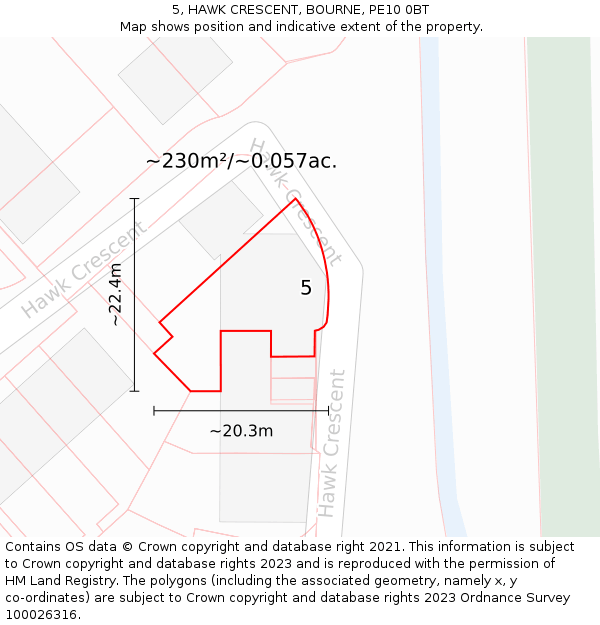 5, HAWK CRESCENT, BOURNE, PE10 0BT: Plot and title map