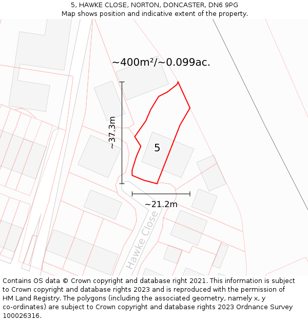 5, HAWKE CLOSE, NORTON, DONCASTER, DN6 9PG: Plot and title map