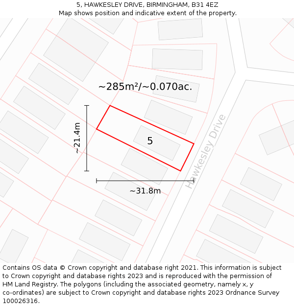 5, HAWKESLEY DRIVE, BIRMINGHAM, B31 4EZ: Plot and title map