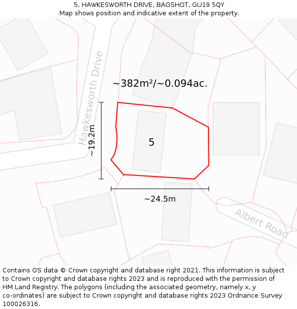 5, HAWKESWORTH DRIVE, BAGSHOT, GU19 5QY: Plot and title map