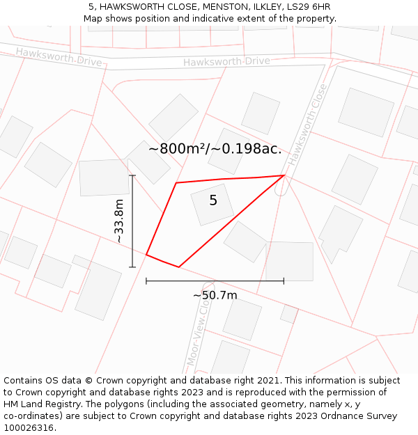 5, HAWKSWORTH CLOSE, MENSTON, ILKLEY, LS29 6HR: Plot and title map